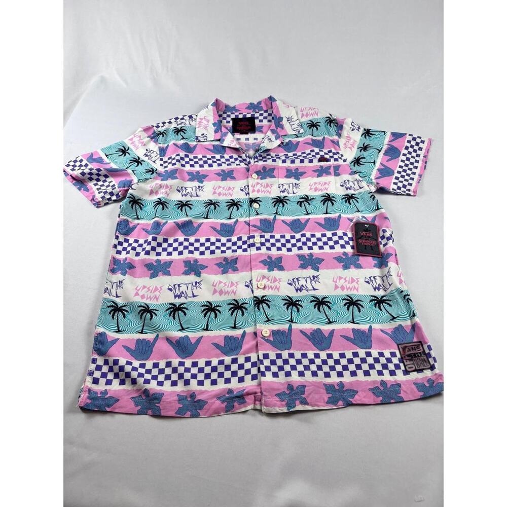 Vans Stranger Things California Stripe Streetwear‎ Shirt Pink Purple Mens M NWT
